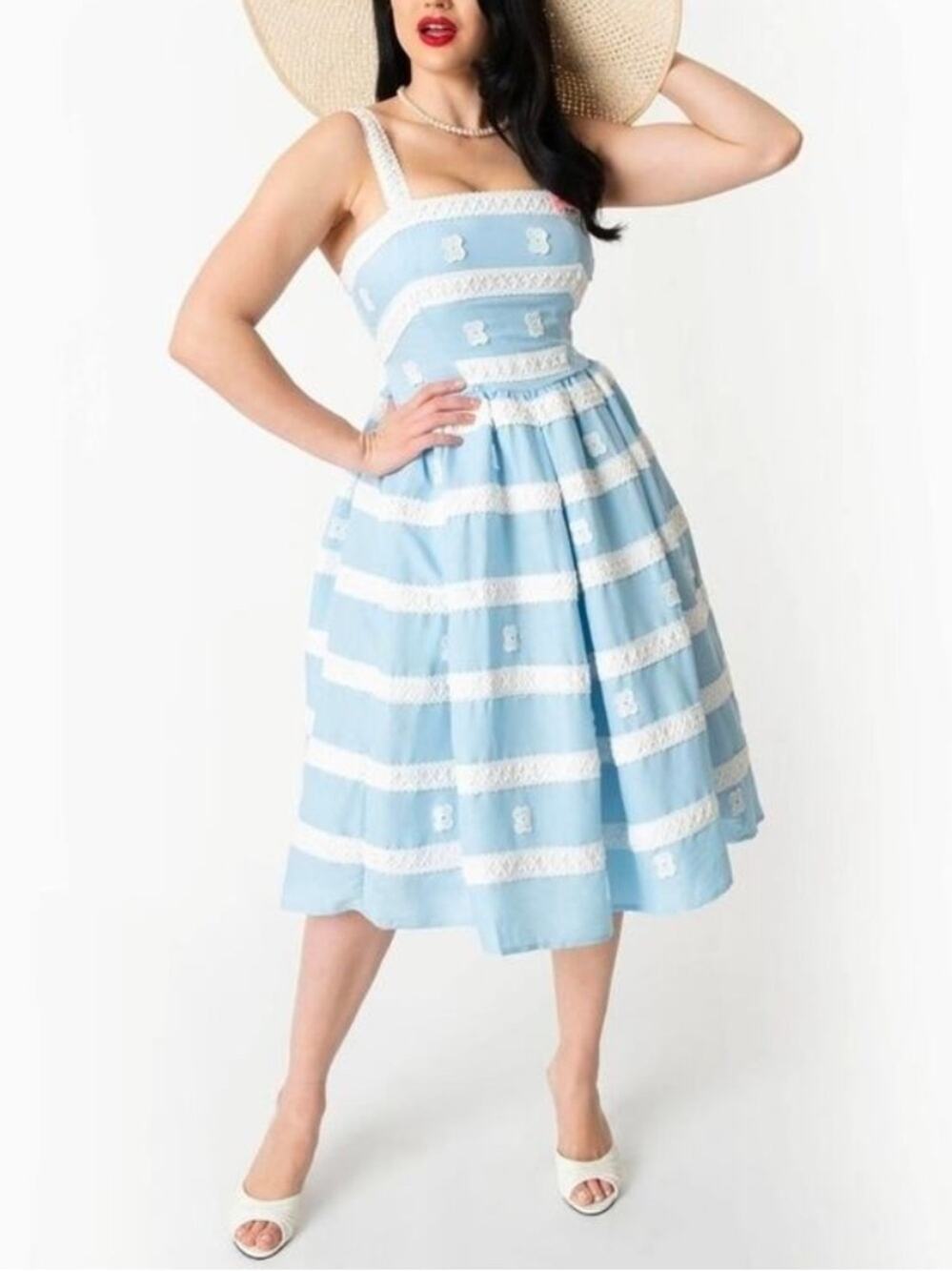 Barbie™ X Unique Vintage Blue & White Suburban Shopper 1959 Retro Sundress Sz 16